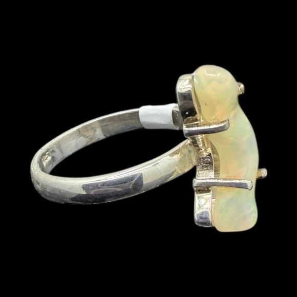 Freeform Ethiopian Opal Ring 925 Sterling Silver Size 7 Handmade - Picture 4 of 5